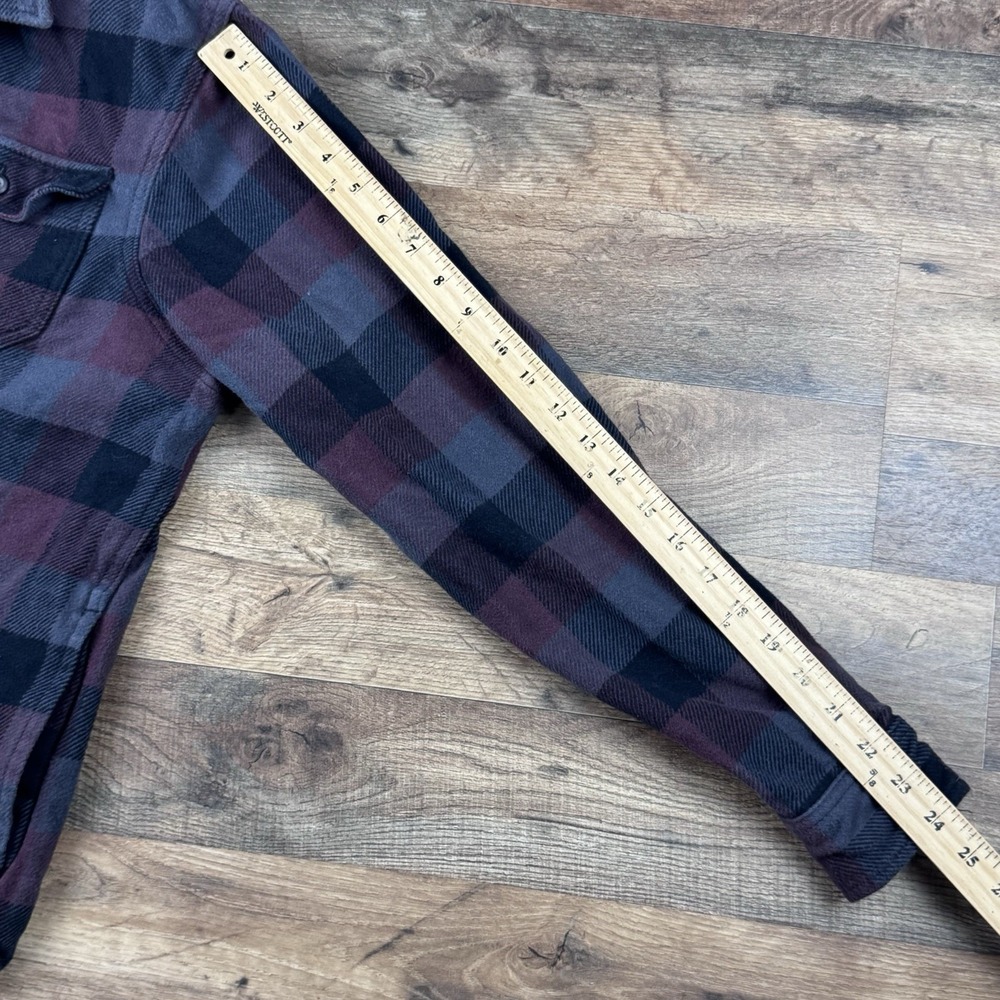 Orvis Mens L Heavyweight Flannel Side Pockets Purple Black Classic Fit - Picture 9 of 10